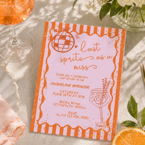 Last Spritz as a Miss Bachelorette, Bridal Shower Invitation