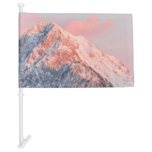 Last sun light on mountain Storžič, Slovenia Car Flag