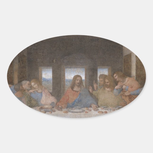 Last Supper  Leonardo da Vinci's late 1490s mural Oval Sticker (Front)