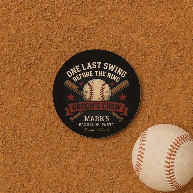 Last Swing Baseball Bachelor Party Classic Round Sticker (Creator Uploaded)