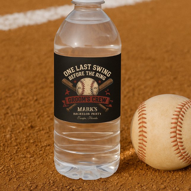 Last Swing Baseball Bachelor Party Water Bottle Label (Creator Uploaded)