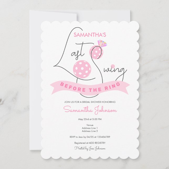  Last Swing Before Ring Pickleball Bridal Shower Invitation (Front)