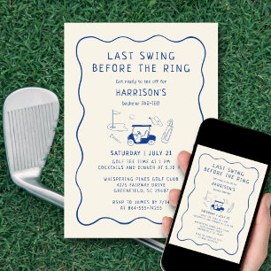 Last Swing Before the Ring Bachelor Party Blue Invitation