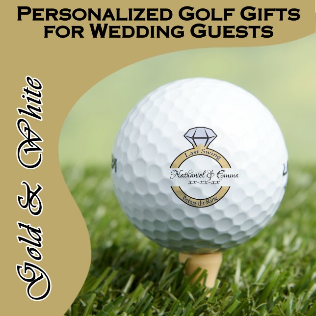 Last Swing Before the Ring, Bachelorette Party  Golf Balls (Super fun personalized bridal party gifts for wedding weekend golf or a golfing bachelorette party)