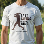 Last Swing Before the Ring Baseball Bachelor Party T-Shirt<br><div class="desc">Step up to the plate with this last swing before the ring bachelor party shirt.  Designed in brown black and white,  with a baseball player,  it's perfect for sports fans. Personalize it with the groom's name for a custom keepsake that is sure to be a home run.</div>