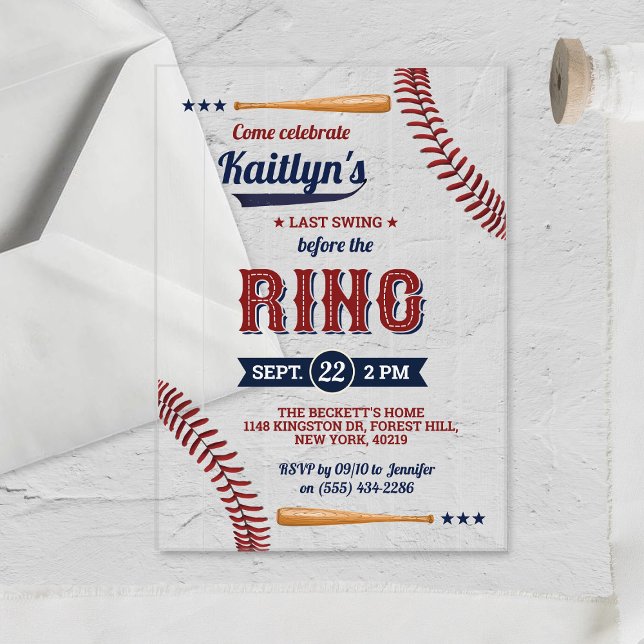 Last Swing Before The Ring! Baseball Bachelorette Acrylic Invitations (Creator Uploaded)
