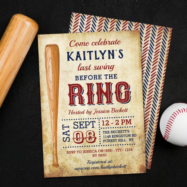 Last Swing Before The Ring! Baseball Bachelorette Invitation (Creator Uploaded)