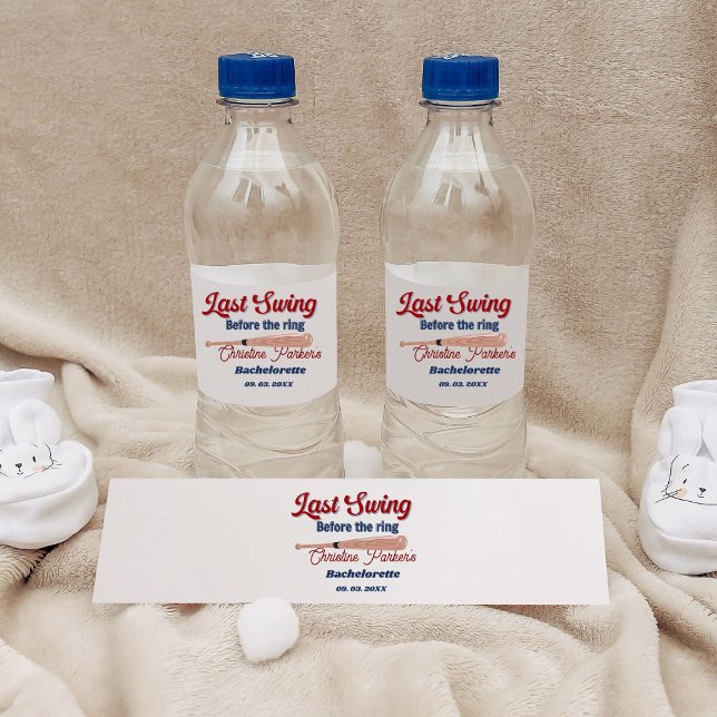 Last Swing before the ring Baseball  Bachelorette Water Bottle Label (Creator Uploaded)
