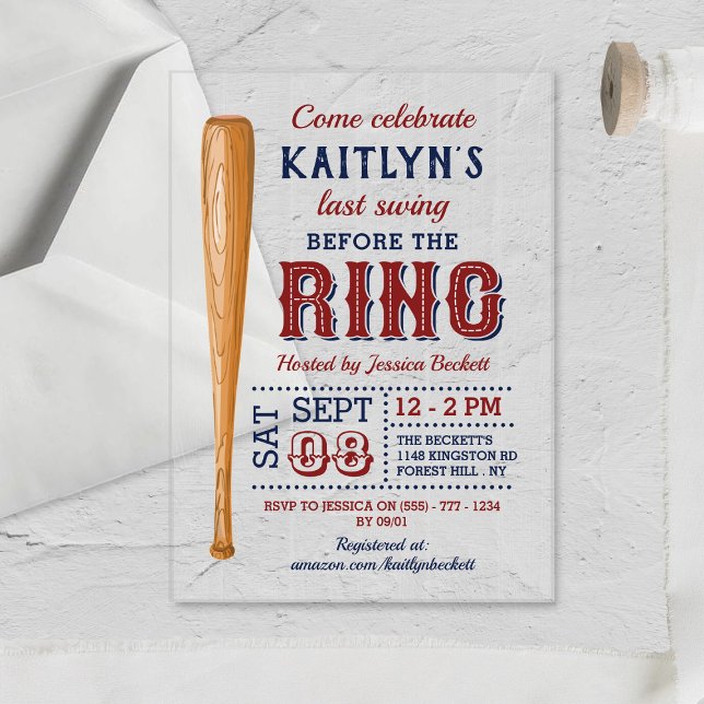 Last Swing Before The Ring! Baseball Bridal Shower Acrylic Invitations (Creator Uploaded)