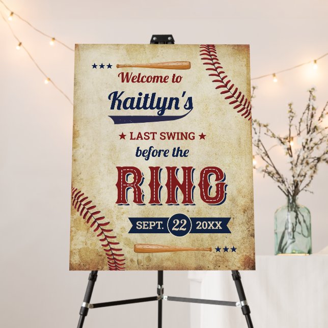 Last Swing Before The Ring! Baseball Bridal Shower Foam Board (In Situ (Stand))
