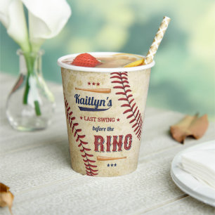 Last Swing Before The Ring! Baseball Bridal Shower Paper Cups