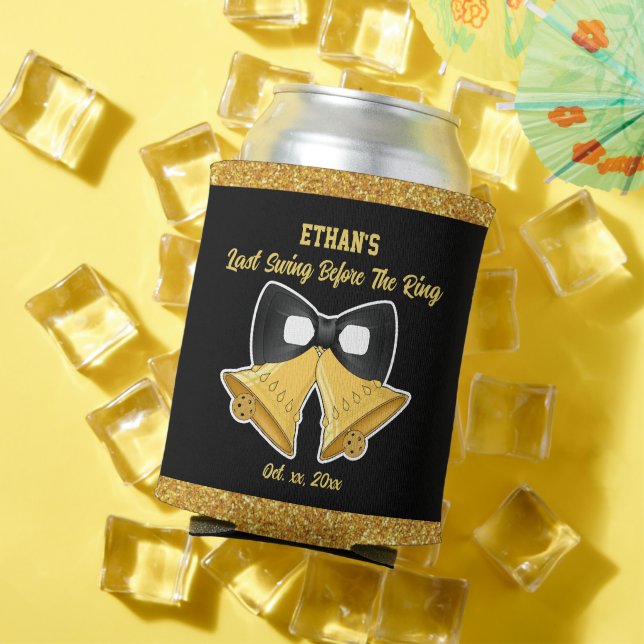 Last Swing Before the Ring Black and Gold Wedding Can Cooler (In Situ Summer)