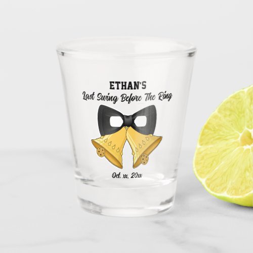 Last Swing Before the Ring Black and Gold Wedding Shot Glass