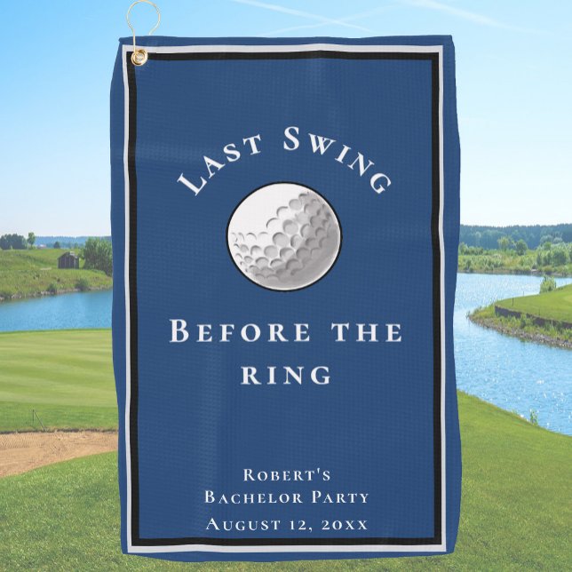 Last Swing Before The Ring Blue Bachelor Party Golf Towel (Creator Uploaded)