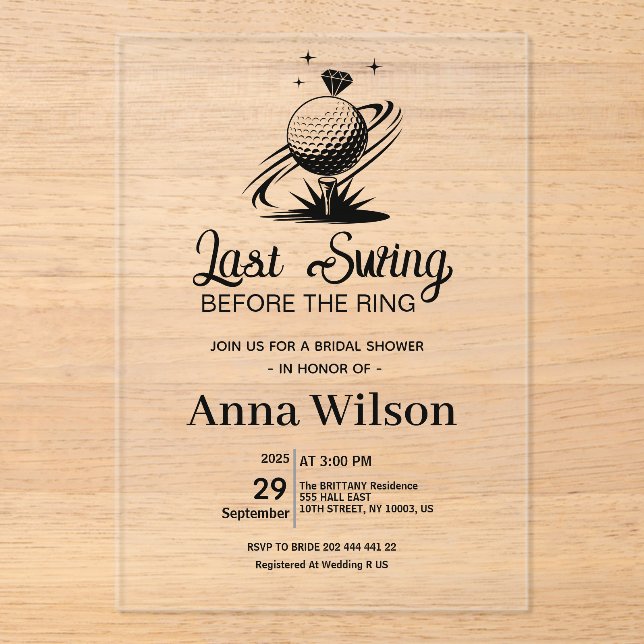 Last Swing Before the Ring Bridal Shower  Acrylic Invitations (Front)