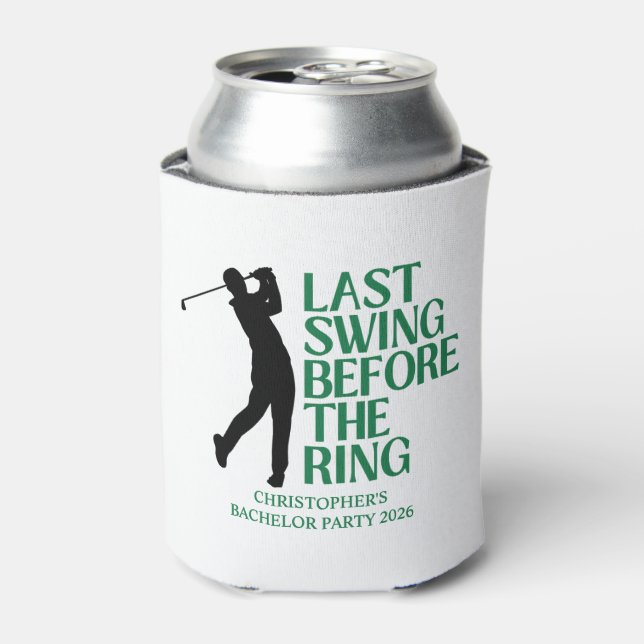 Last Swing Before The Ring Golf Bachelor Party Can Cooler (Can Front)