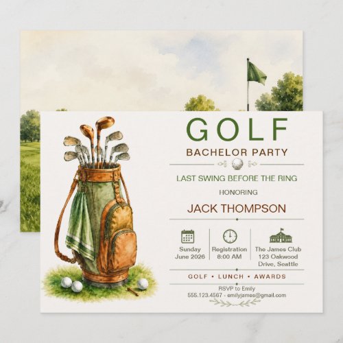 Last Swing Before the Ring Golf Bachelor Party Invitation