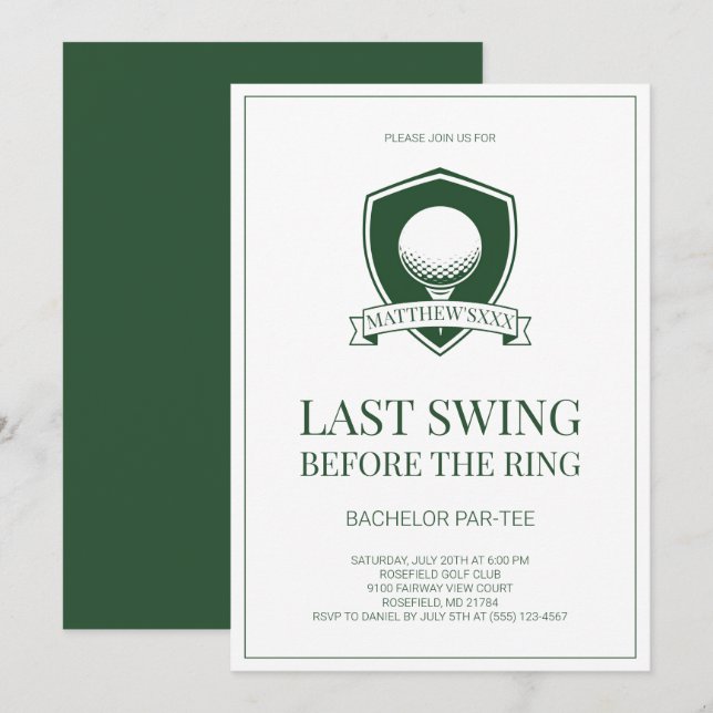 Last Swing Before the Ring Golf Bachelor Party Invitation (Front/Back)