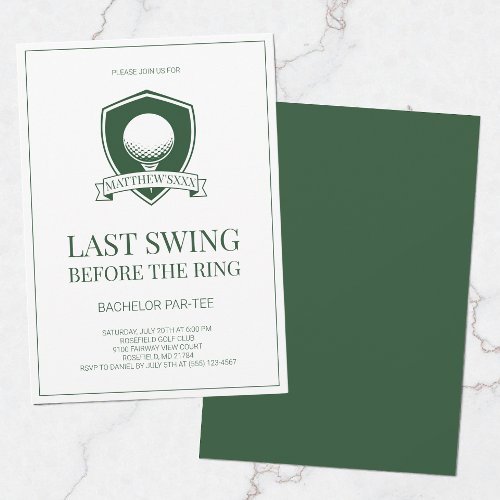 Last Swing Before the Ring Golf Bachelor Party Invitation