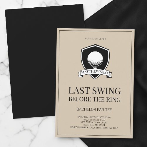 Last Swing Before the Ring Golf Bachelor Party Invitation