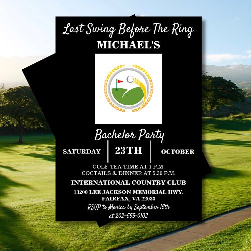 Last Swing Before the Ring  Golf Bachelor Party Invitation
