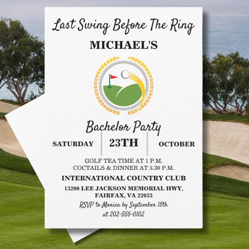 Last Swing Before the Ring  Golf Bachelor Party Invitation