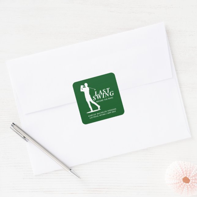 Last Swing Before the Ring Golf Bachelor Square Sticker (Envelope)