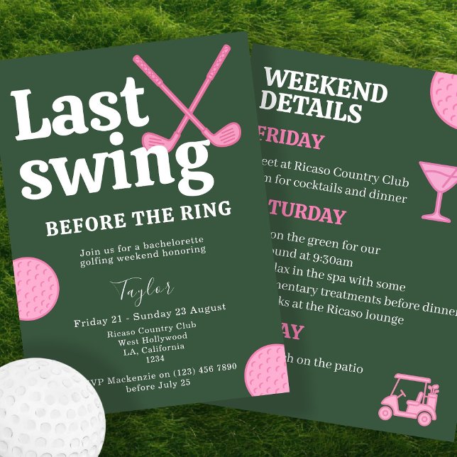 Last Swing Before The Ring Golf Bachelorette Invitation (Last Swing Before The Ring Golf Bachelorette Invitation by Ricaso. Bride to be golfing weekend)