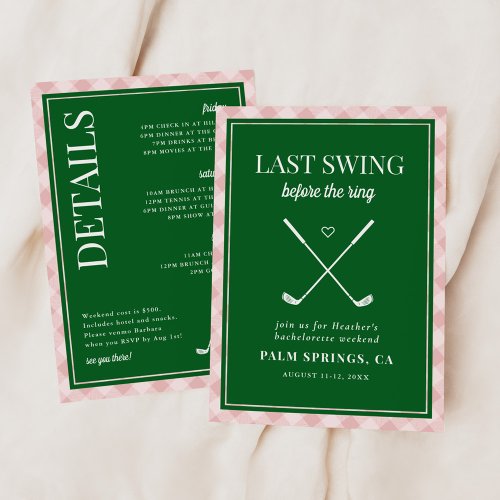 Last Swing Before the Ring Golf Bachelorette Invitation