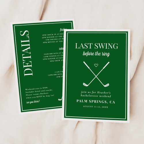 Last Swing Before the Ring Golf Bachelorette Invitation