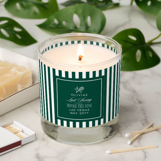 Last Swing Before the Ring Green bachelorette Scented Candle (Lit)