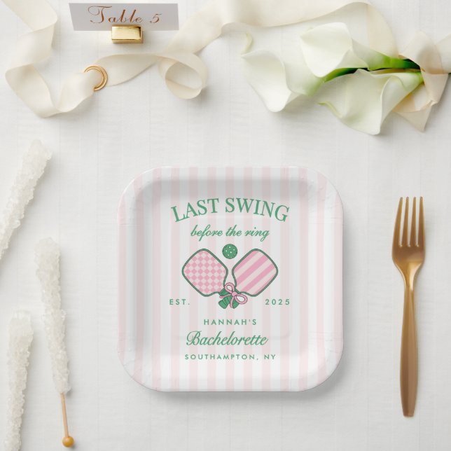 Last Swing Before The Ring Pickleball Bach Weekend Paper Plates (Wedding)