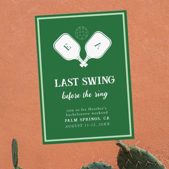 Last Swing Before the Ring Pickleball Bachelorette Invitation (Creator Uploaded)