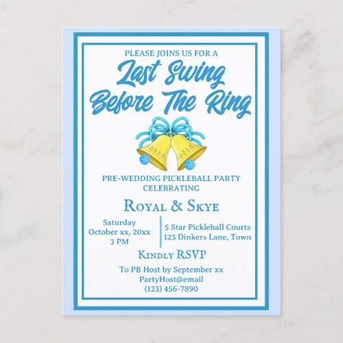 Last Swing Before the Ring Pickleball Wedding Blue Postcard