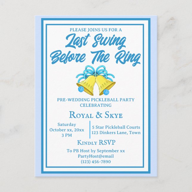 Last Swing Before the Ring Pickleball Wedding Blue Postcard (Front)