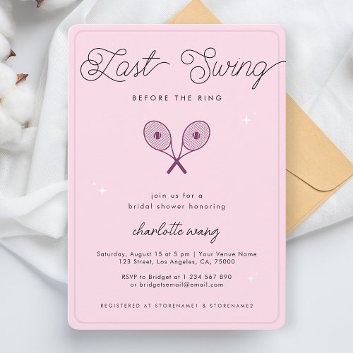 Last Swing Before the Ring Pink Tennis Shower Invitation