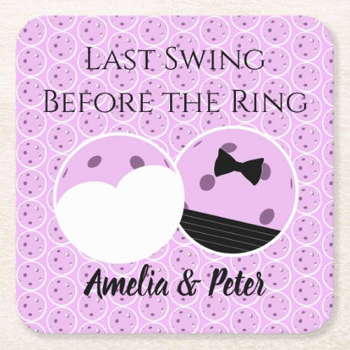 Last Swing Before the Ring Pre_Wedding Pickleball Square Paper Coaster