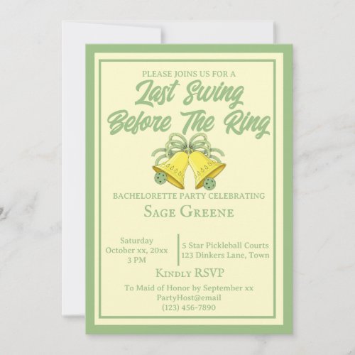 Last Swing Before the Ring Sage and Cream Wedding Invitation