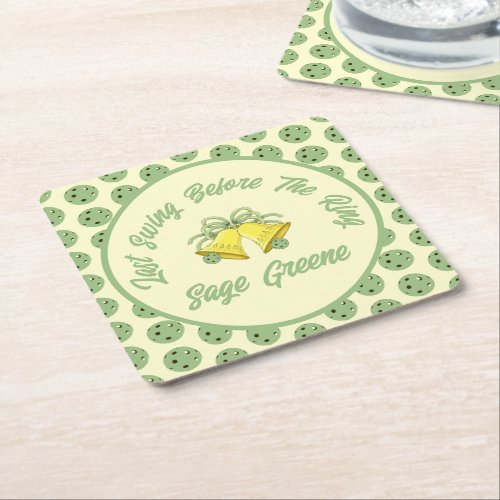 Last Swing Before the Ring Sage and Cream Wedding Square Paper Coaster