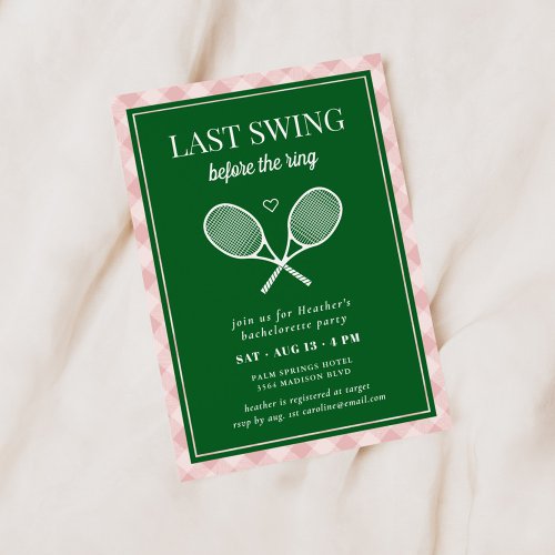 Last Swing Before the Ring Tennis Bachelorette Invitation