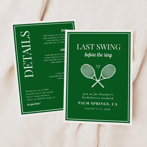 Last Swing Before the Ring Tennis Bachelorette Invitation