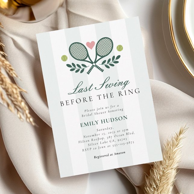 Last Swing Before The Ring Tennis Bridal Shower Invitation (Creator Uploaded)