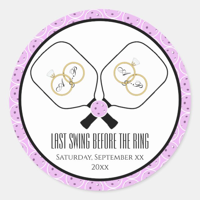 Last Swing Before the Ring Wedding Pickleball  Classic Round Sticker (Front)