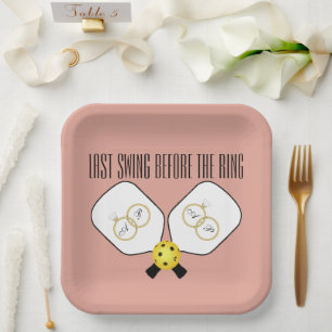 Last Swing Before the Ring Wedding Pickleball Paper Plates