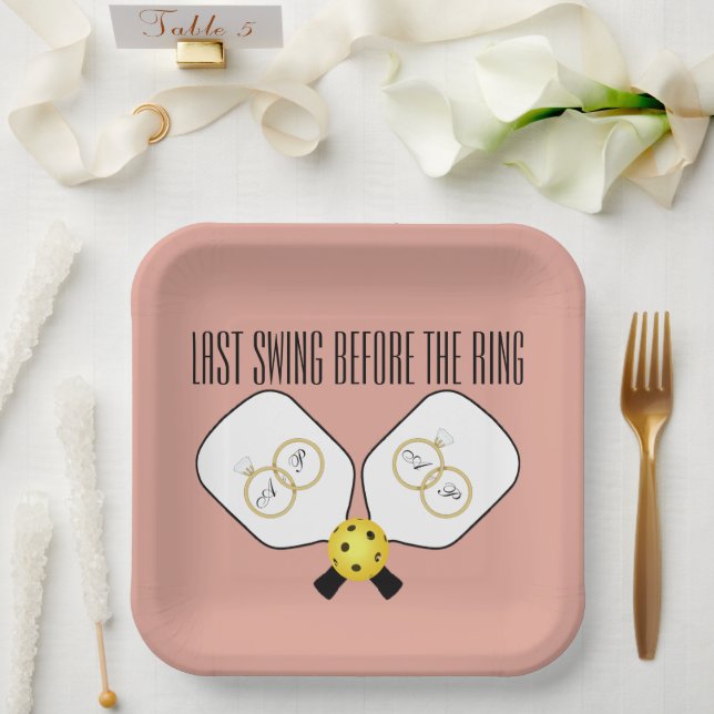 Last Swing Before the Ring Wedding Pickleball Paper Plates (Wedding)