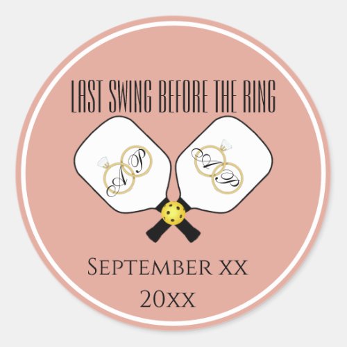 Last Swing Before the Ring Wedding Pickleball Pink Classic Round Sticker