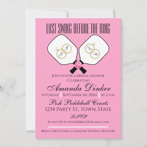 Last Swing Before the Ring Wedding Pickleball Pink Invitation