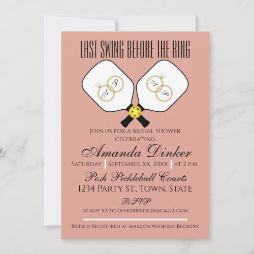 Last Swing Before the Ring Wedding Pickleball Pink Invitation