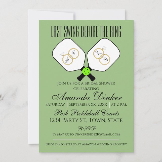 Last Swing Before the Ring Wedding Pickleball Sage Invitation (Front)