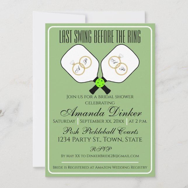 Last Swing Before the Ring Wedding Pickleball Sage Invitation (Front)
